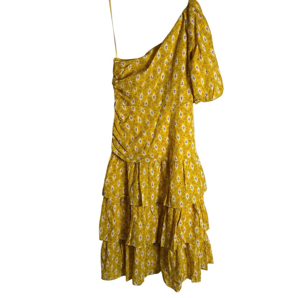 Veronica Beard Virginia Sun Yellow One Shoulder Floral Tiered Maxi Dress Size 16 - Picture 13 of 16